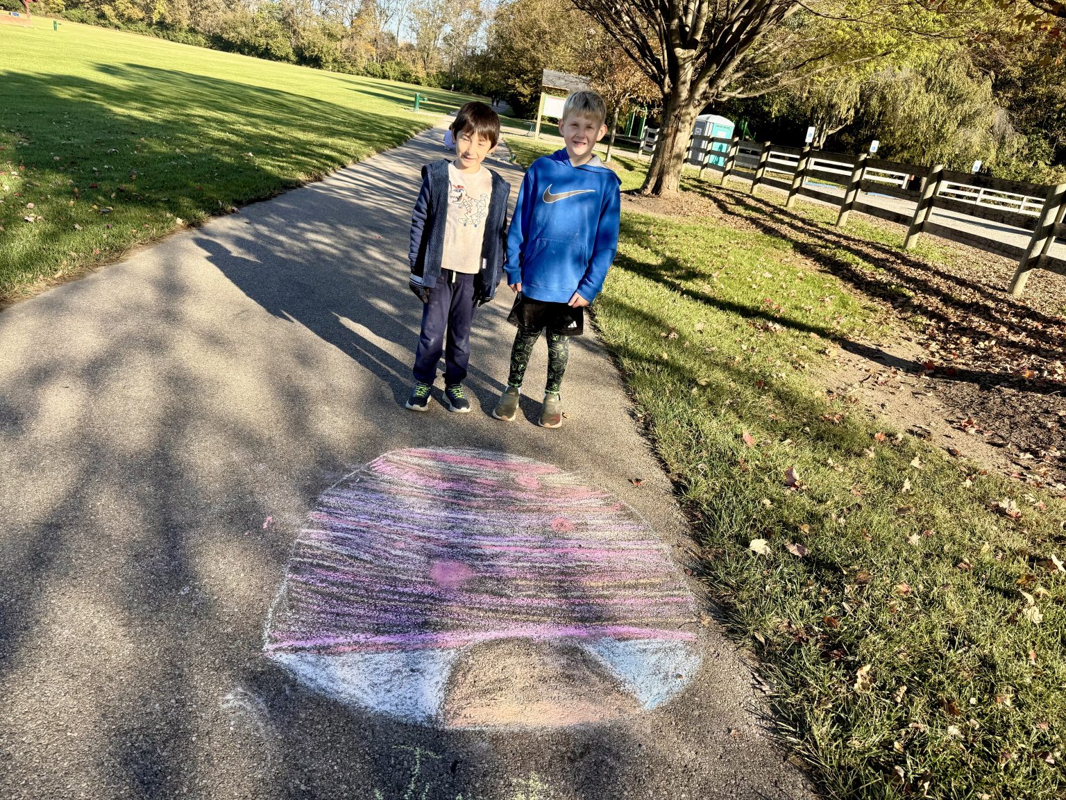Students walking together on a fall field trip